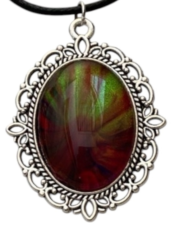 Hand Crafted Jewelry - Hand Crafted Fluid Art Necklace Neon Pink Green Pendant by Svetlana Yeung